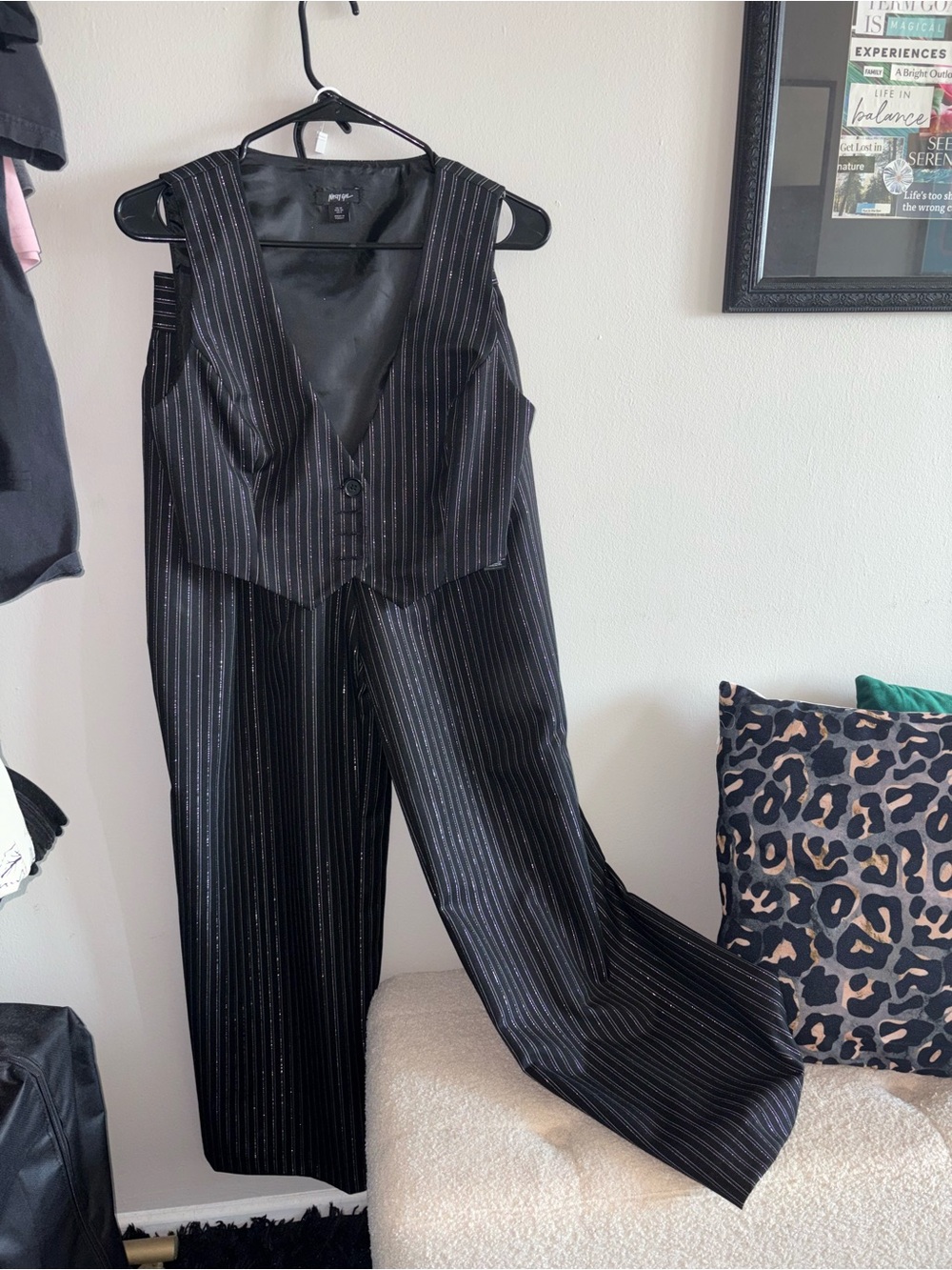 Black Pinstripe Vest & Wide-Leg Pants Set Nasty Gal Set